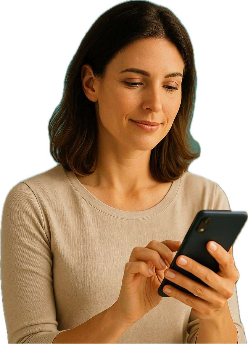 Mulher usando smartphone para consulta médica online